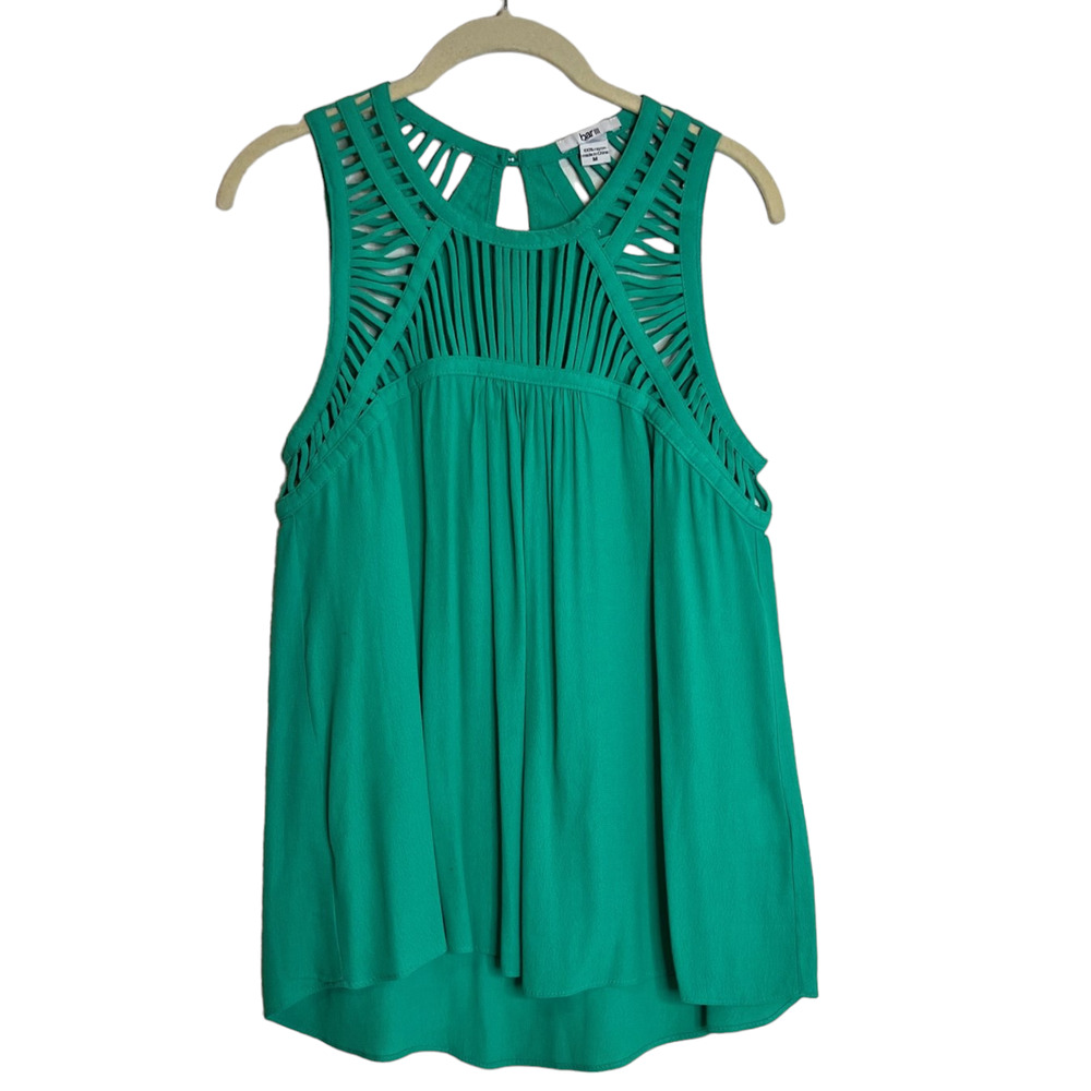 Bar III Womens Sleeveless Blouse Size Medium Teal Strappy Bodice Pullover